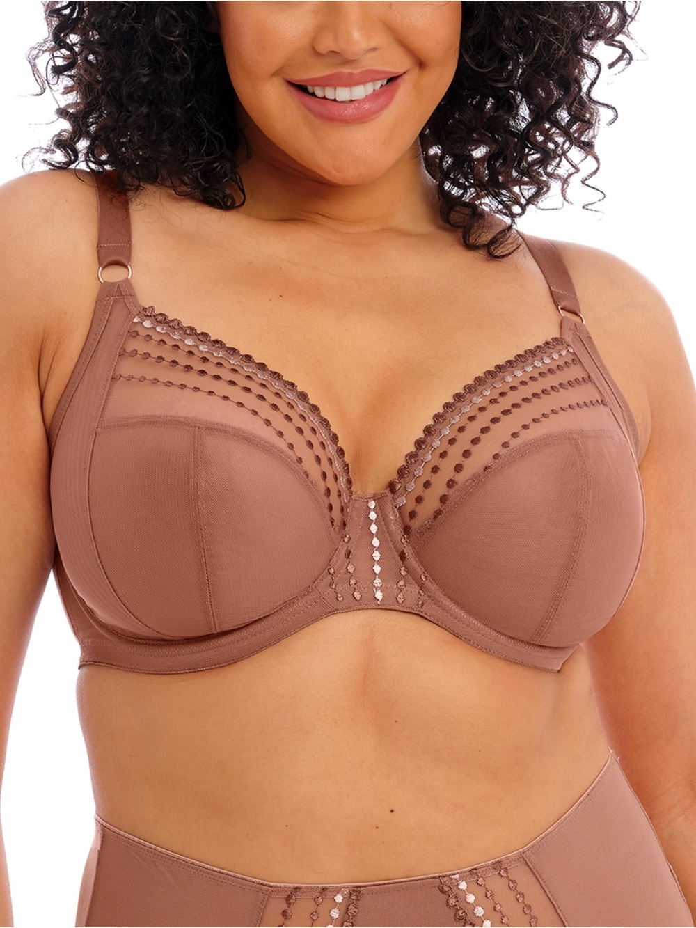 Elomi Matilda Plus Size Underwire Bra Women’s US Size 42I Tan Sheer Sexy Lace